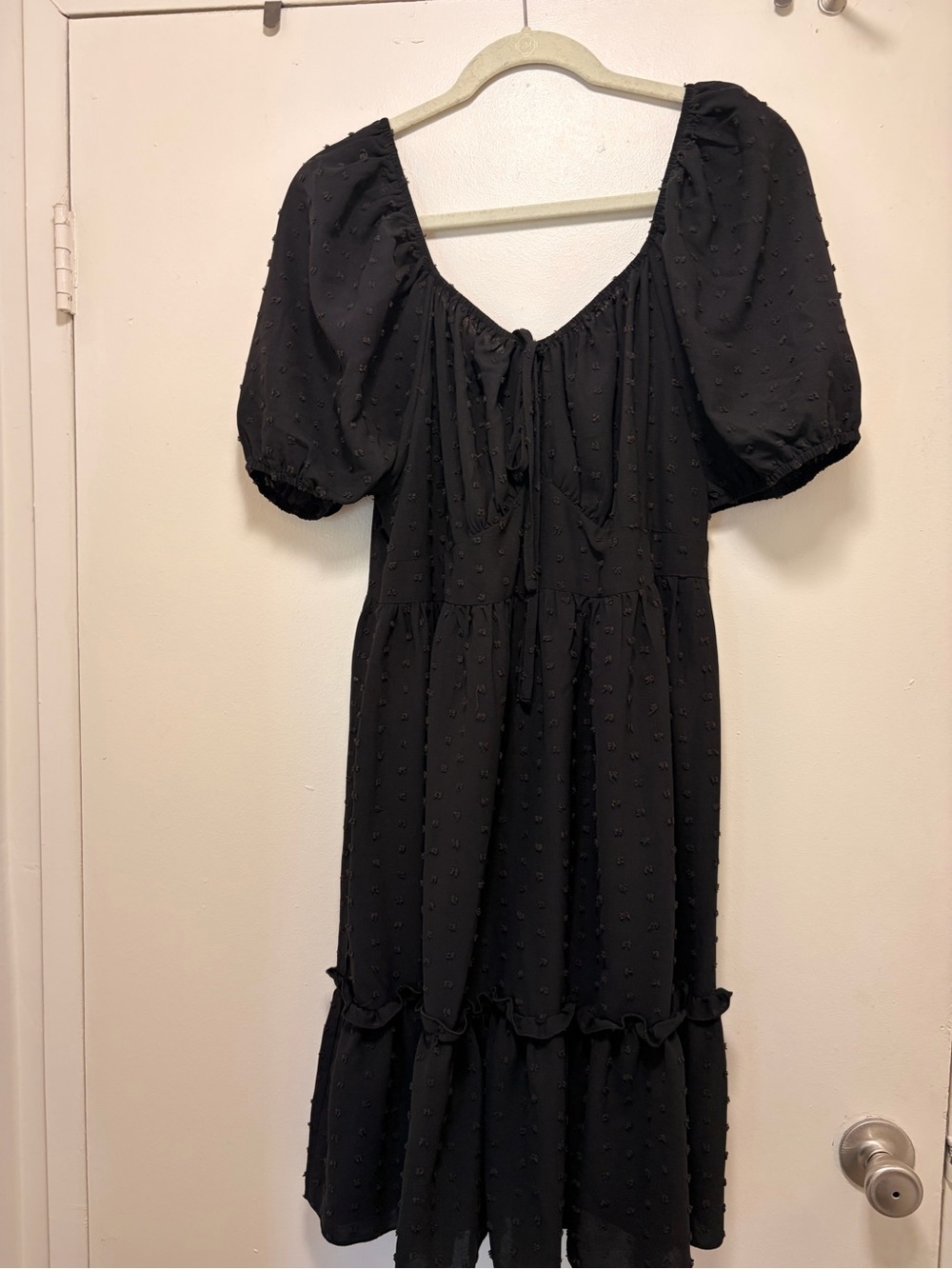 Black Puff-Sleeve Tiered Baby Doll Dress
